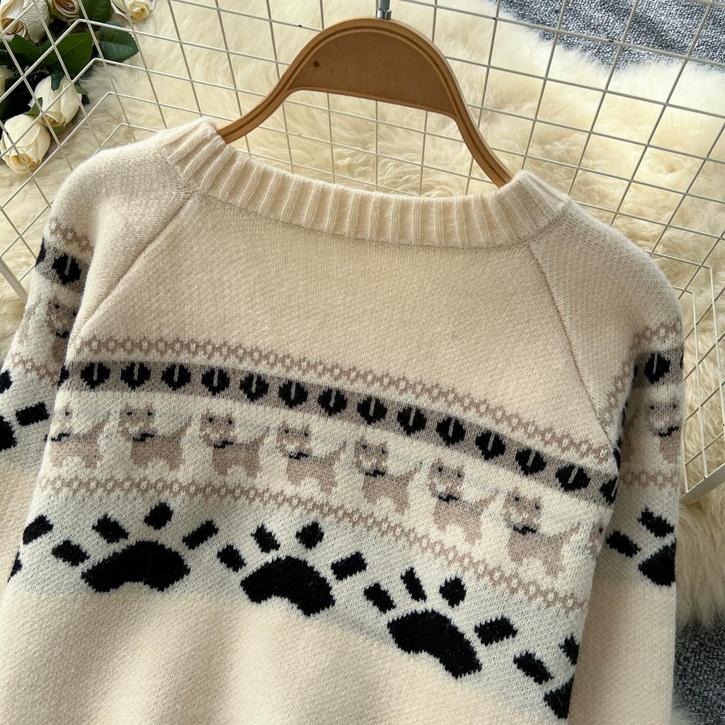 Autumn Winter Women Sweet Print Knitted Sweater Two Piece Set Single Breasted Cardigans Jacket and Mini Short Sheath Skirt Suit