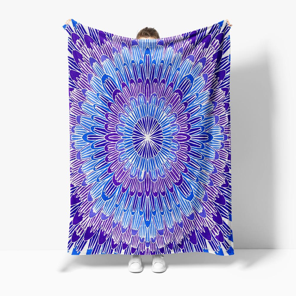 Blue Purple Floral Mandala Throw Blanket Soft Cozy Bed Cover Decorative Sofa Throw Blanket Gift 100x150cm