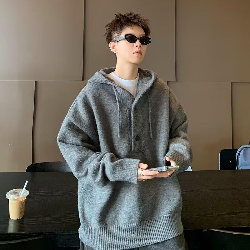 High-End Men s Solid Color Hooded Knit Sweater - Autumn/Winter Casual Trendy Style 2XL