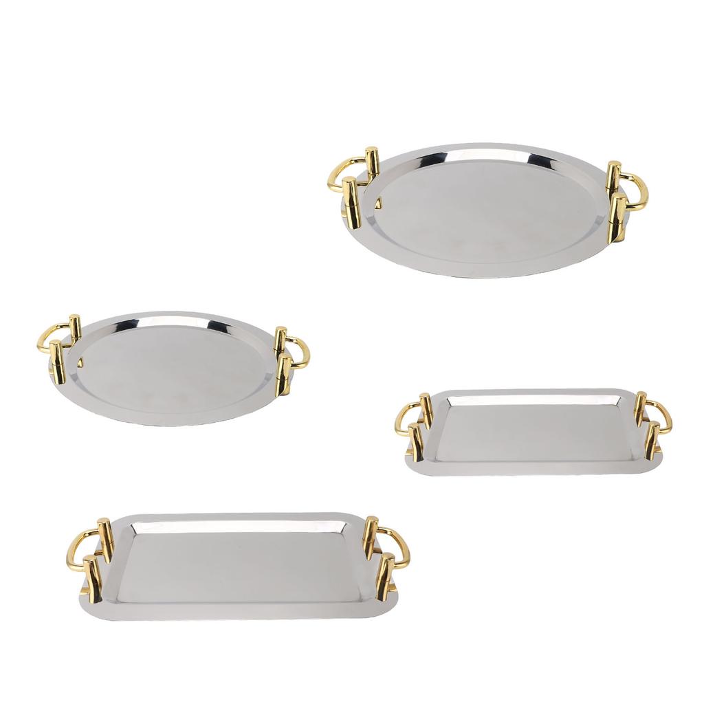 Stainless Steel Serving Tray Exquisite Elegant Mirror Surface Golden Carrying Handle Dinner Plates for Hotel Buffet