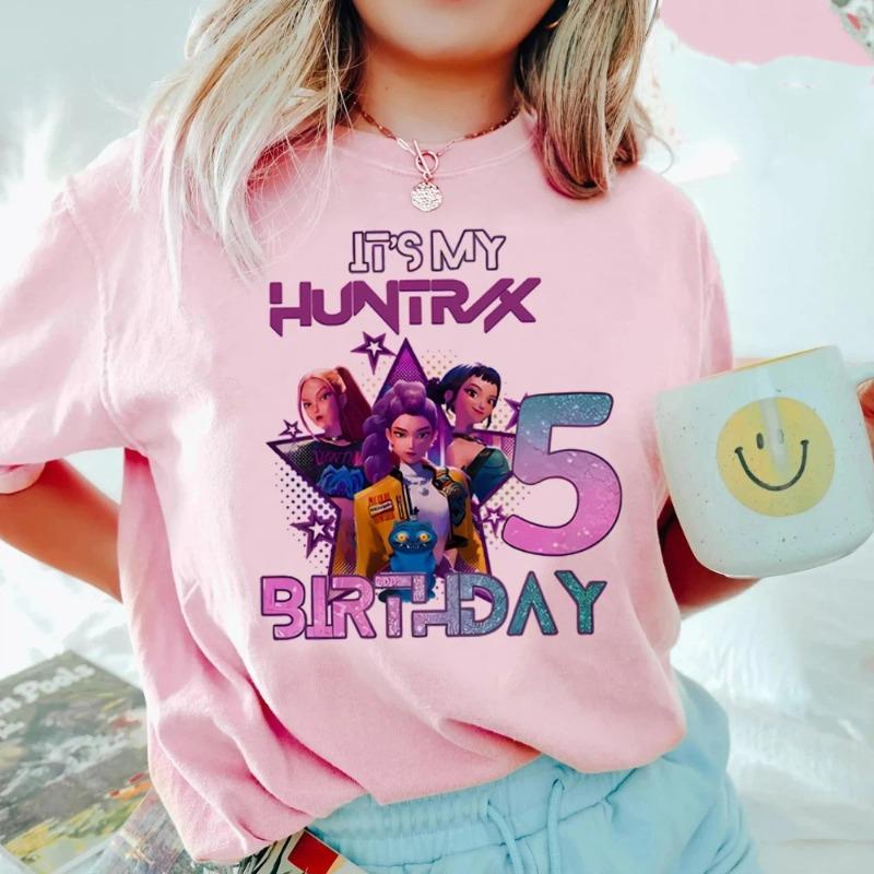 Kpop Dämonenjäger T-Shirts für Damen Cartoon Zahlenaufdruck Kurzarm Oberteil Mädchen Sommer Mode T-Shirt Kinder Geburtstagsgeschenk 160 pink