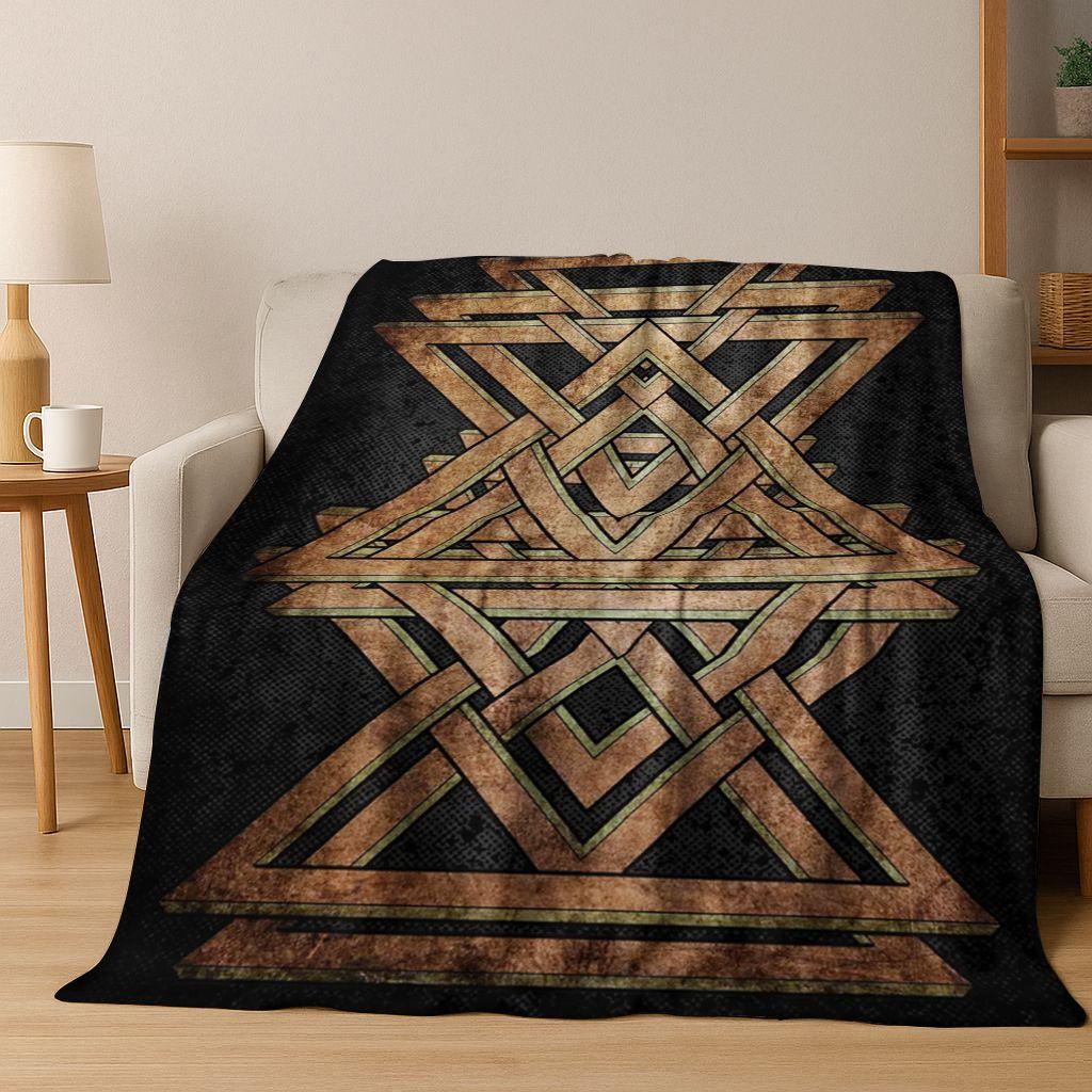 Nordic Viking Warrior Symbol Valhalla Valknut Rune Flannel Blanket,Cozy Soft Throw Blanket for Home Bedroom Bed Sofa Cover Gift