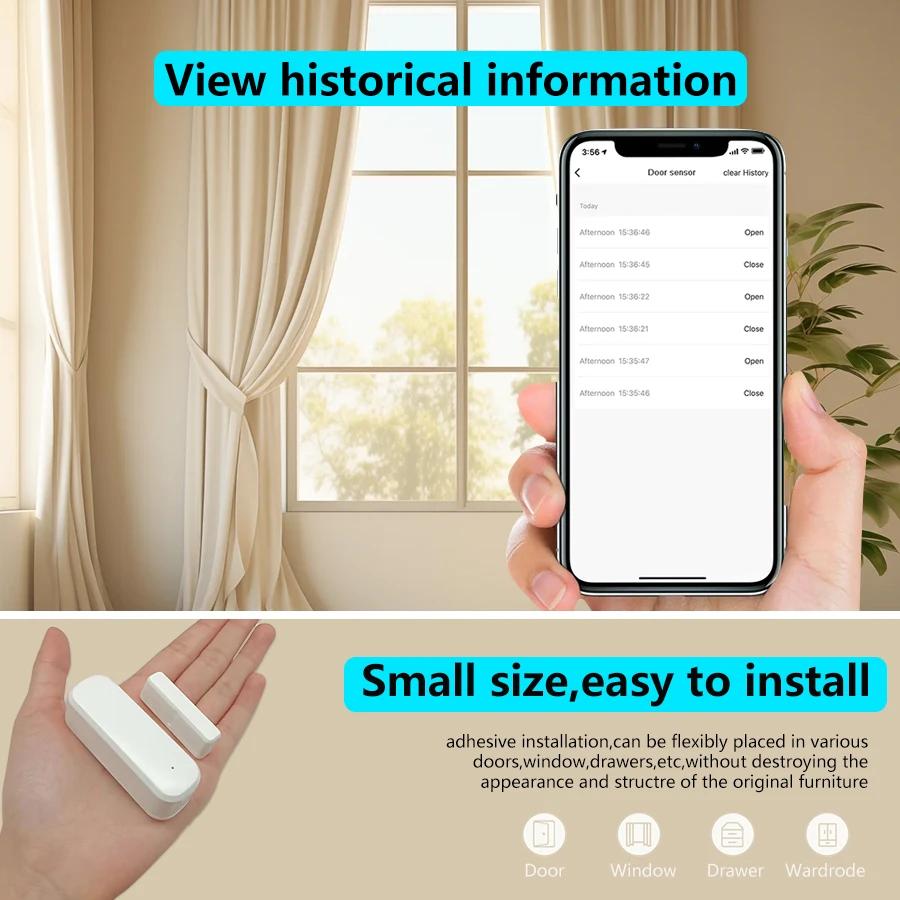 Senzor de ușă WiFi inteligent Tuya Senzor de fereastră fără fir Sistem de alarmă de protecție pentru securitatea casei Control aplicație Funcționează cu Alexa Google Home