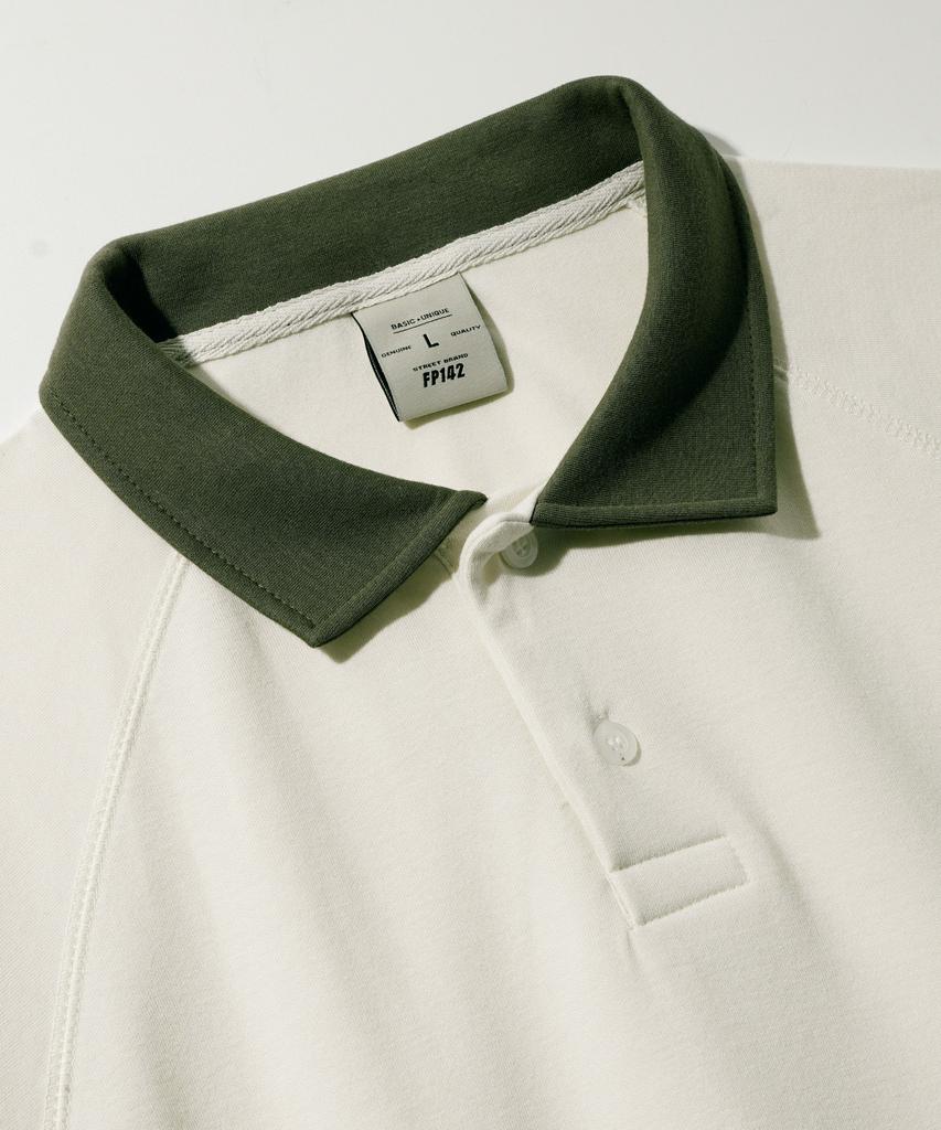 FP142 Double Cotton Two-Tone Collared Short Sleeve T-Shirt Ivory Sjst1412
