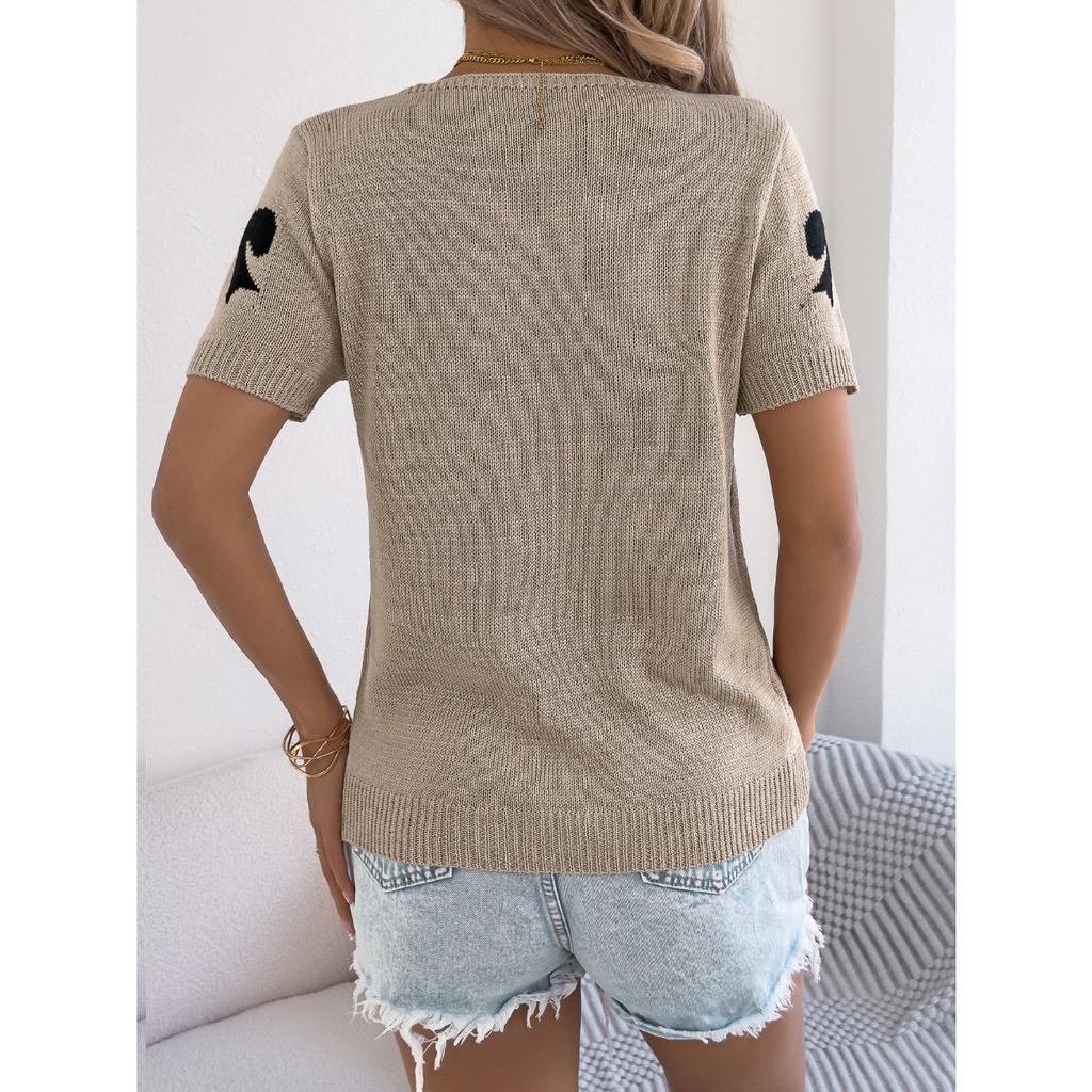 QICED Spring Summer Casual and Sexy Color-blocking Bow Tie Knit Sweater Vacation Cardigan Women's Wear