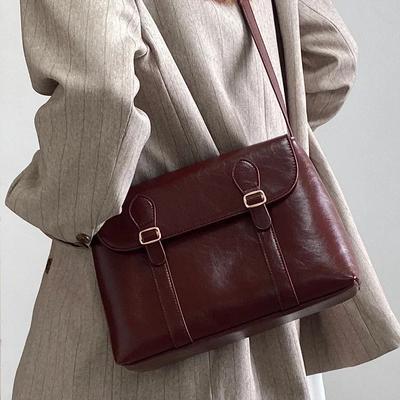 Vintage Umhängetasche für Damen  großes Fassungsvermögen  PU-Leder Tragetasche  Damen Umhängetasche  Büchertasche für Studentinnen