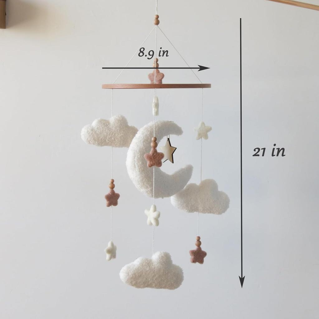 Cloud Moon Crib Mobile Cloud Baby Mobile for Crib Neutral Boho Clouds and Stars Moon Mobile Boucle Mobile