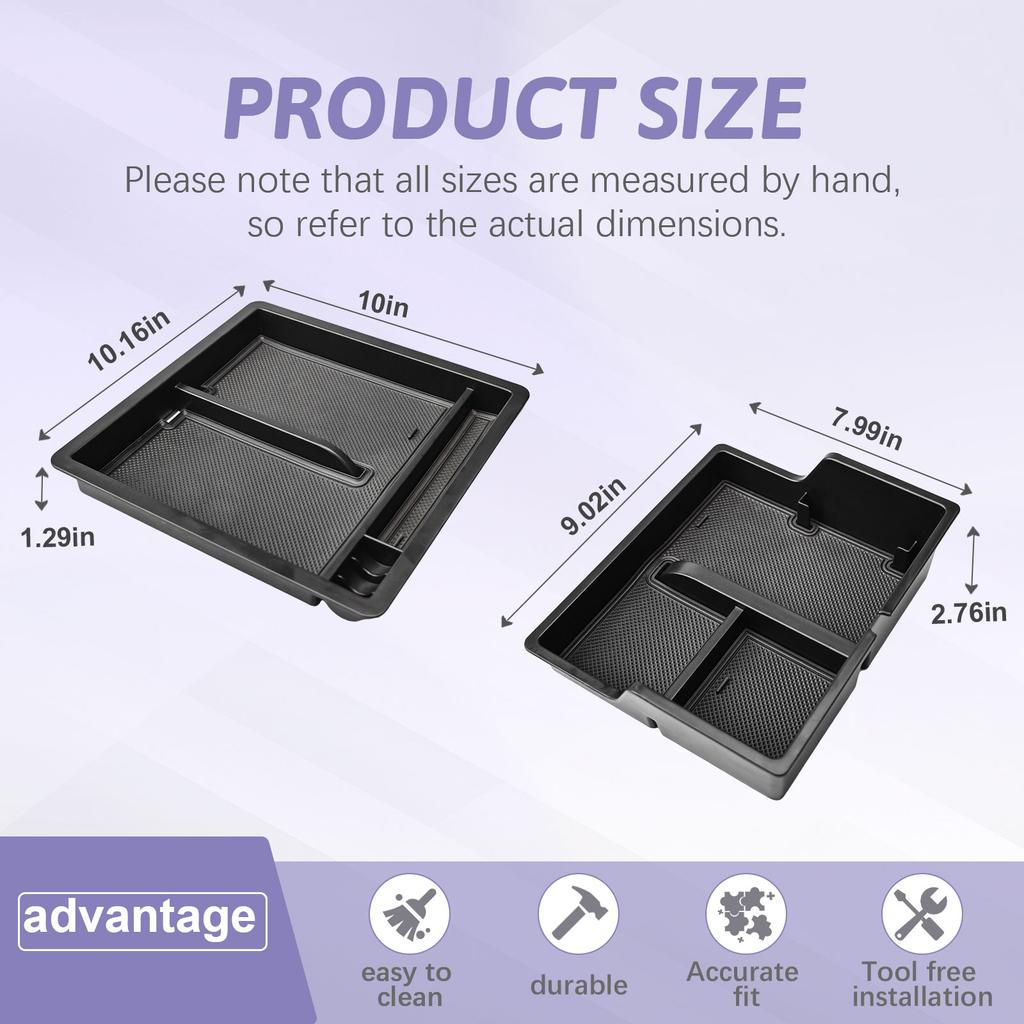 Middle Center Console Organizer For 2025-2025 Chevy Silverado EV Work Truck (WT) Front Center Console Storage Armrest Box Tray