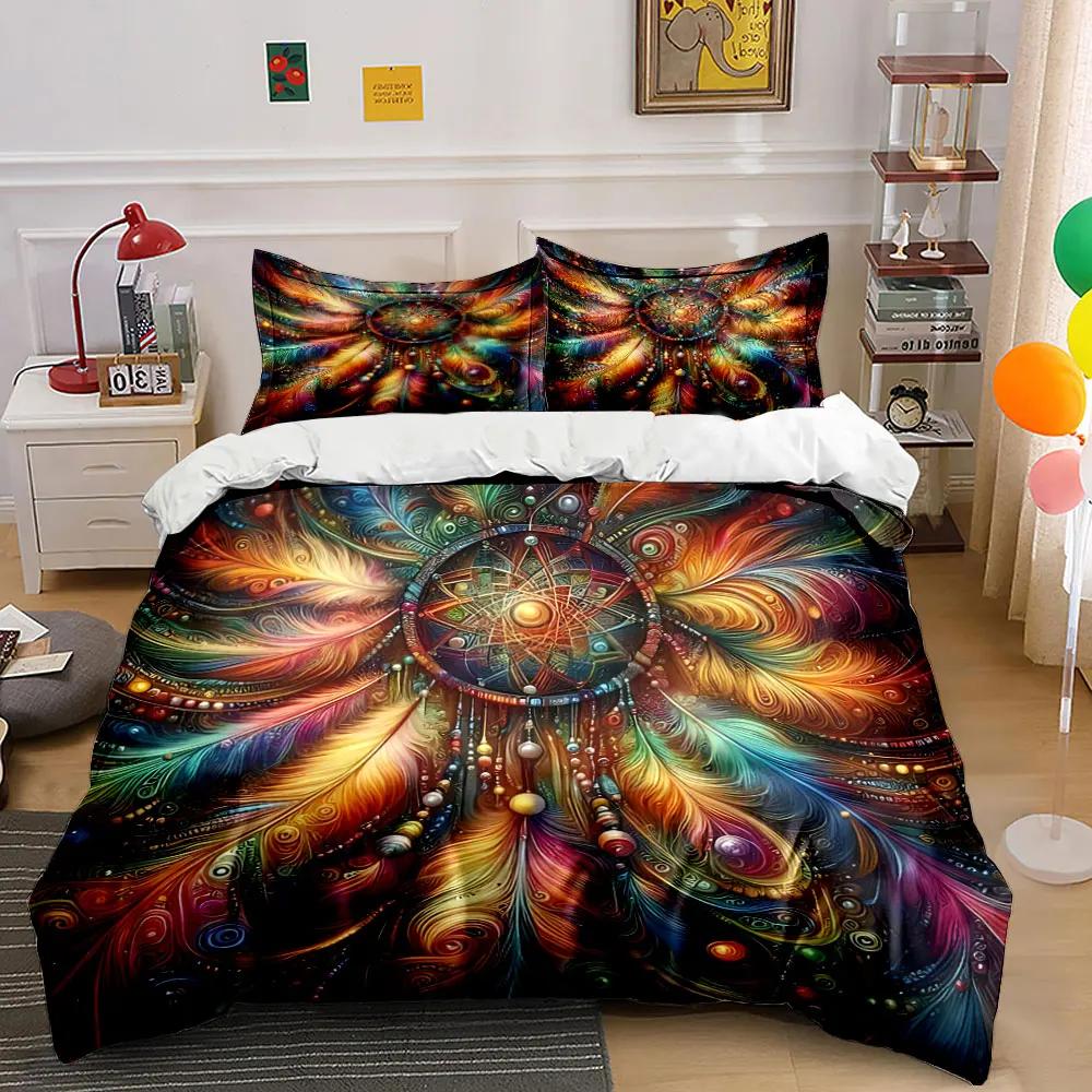 Colorful Bohemian Dreamcatcher Decor Set Bedding Set with 1 Duvet Cover 2 Pillowcases Single Double King Queen Gift