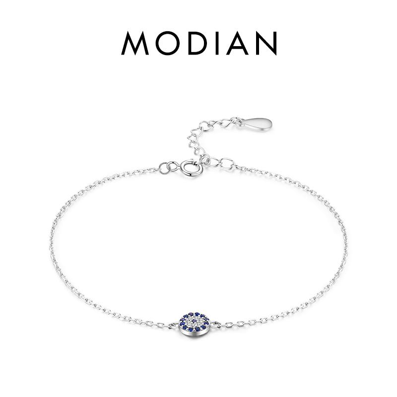 MODIAN 925 Sterling Silver Round Exquisite Lucky Eyes Pave Zirconia Bracelet For Women Adjustable Chain Fine Jewelry Gifts