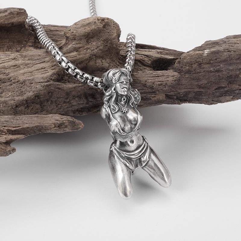 Gothic Prisoner of War Female Statue Pendant Necklace Personality Heavy Industry Fashion Trend Punk Hip-Hop Rock Jewelry Gift