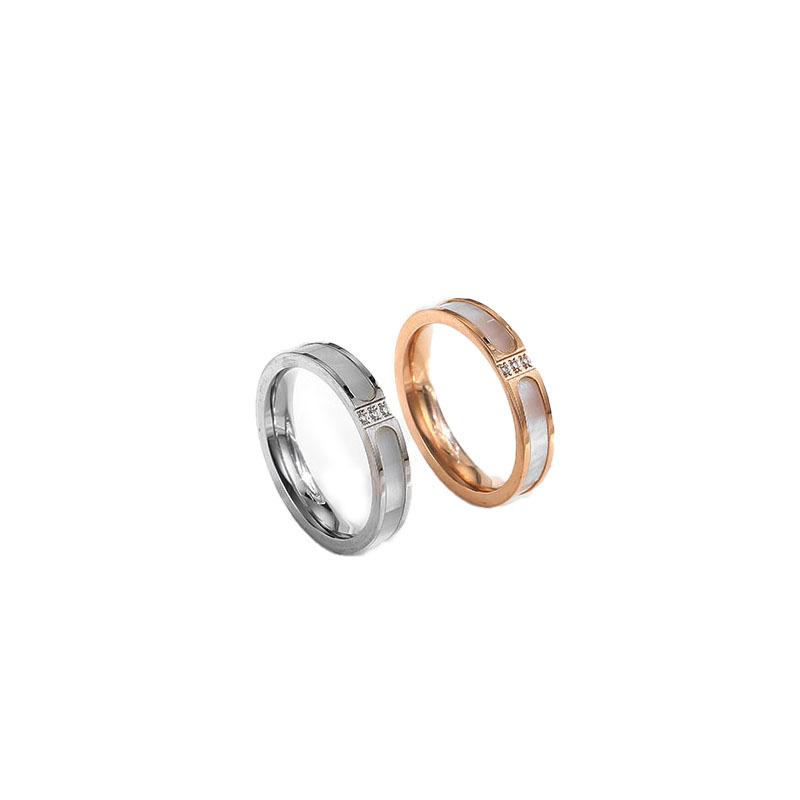 Japanese and Korean Three White Shell Titanium Steel Rings Women's Ins Style High-end Couple Ring Jewelry