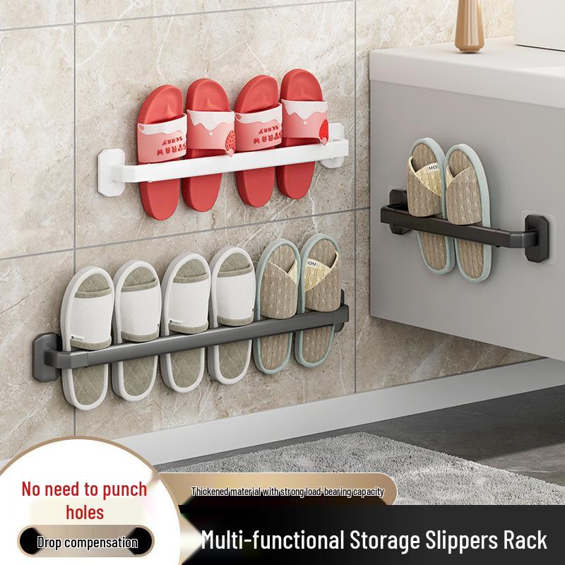 Wall-Mounted Luxury Slipper Rack: Punch-Free Bathroom Shoe Draining Storage Solution