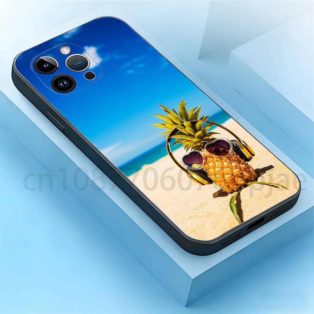 

Vacation Pineapple Phone Case For iPhone 17,16,15,14,13,12,11,XR,Pro,Max,Plus,mini, Silicone Black Cover iPhone16