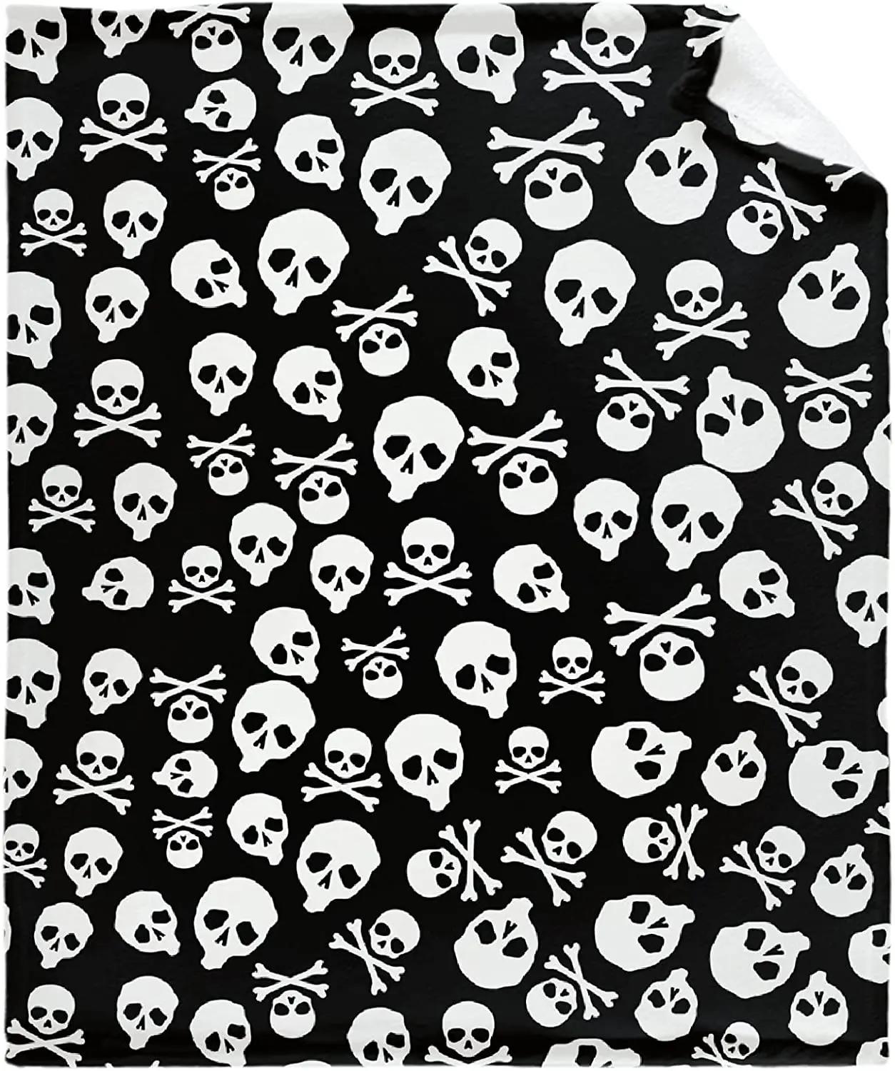 Exquisite Fashion Items Unisex Halloween Skull Bones Throw Blanket, Super Soft Blanket For Gifts, Plush Lightweight Fuzzy Cozy Blanket, Microfiber For Couch An