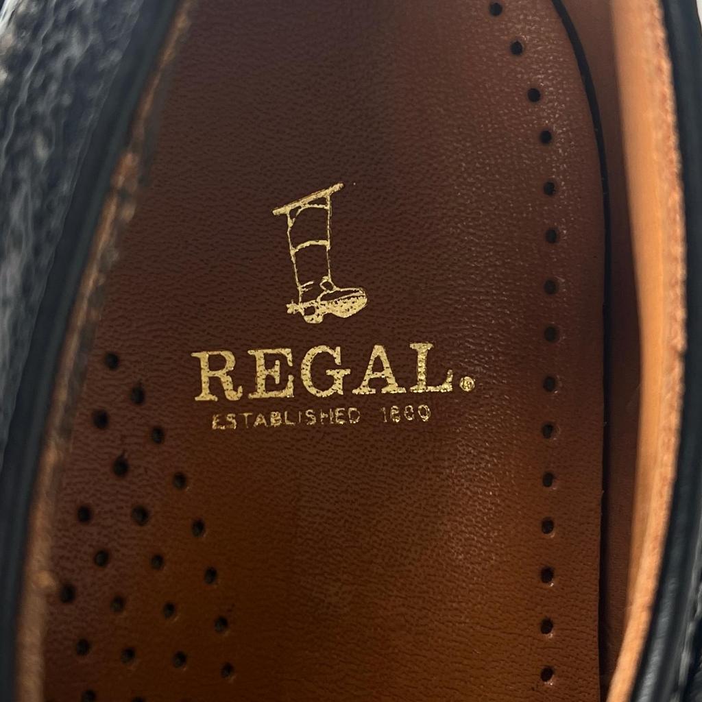 Pristine REGAL Leather Shoes Wingtip Full Brogue Black Leather Mens 24.5 Used