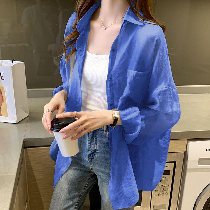 Summer Women's Chiffon Shirt Sun Protection Shirt Breathable Solid Color Shirt Loose Mid Length Top