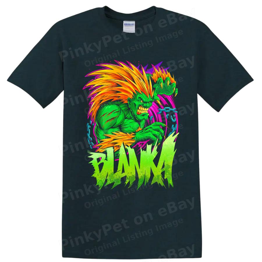 Retro Green Beast Fighter T Shirt w/ Orange Hair Neon Arcade Cartoon Art Tee