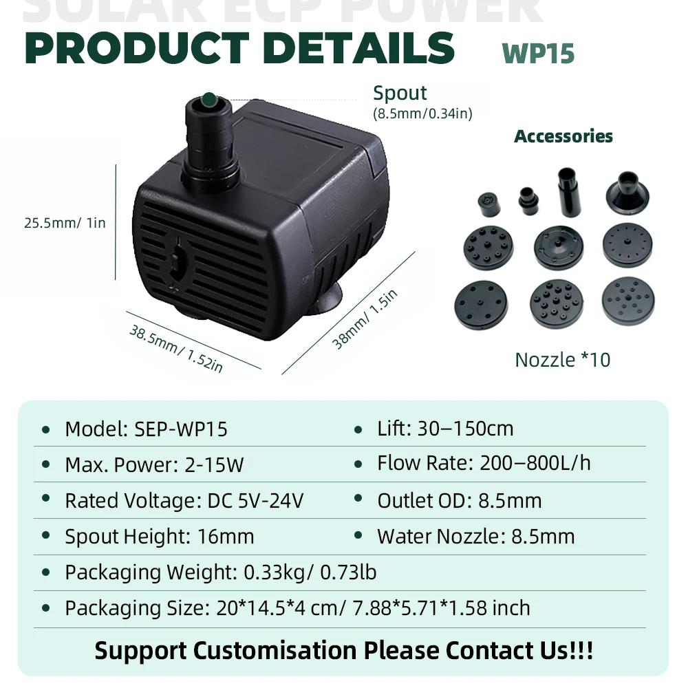 

Solar Fountain Pump Replaceable with 10 Nozzle Aquarium Wave Maker Easy Installation Multifunctional Portable for Outdoor Garden 15W чорний