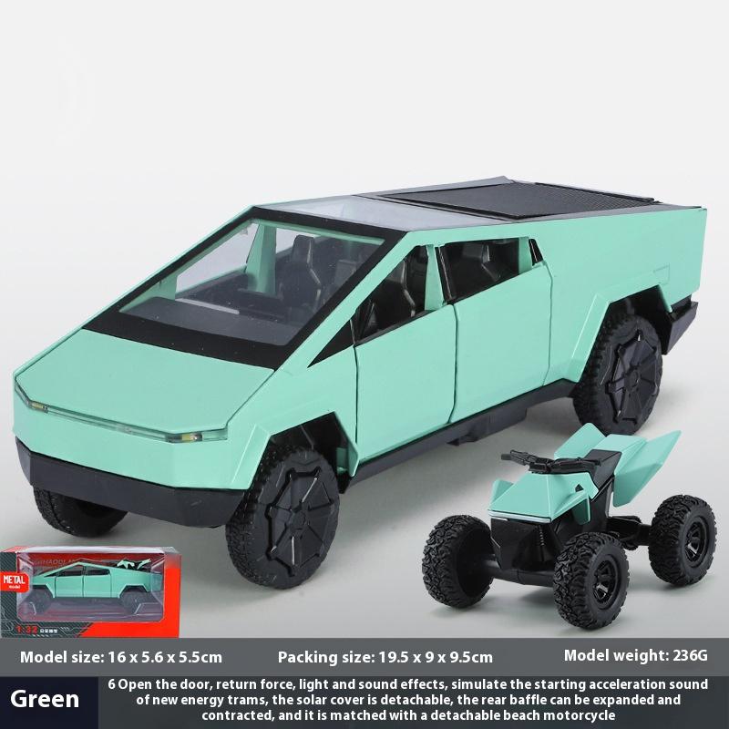 1/32 Tesla Cybertruck Toys Off Road Vehicle Die Cast Model Car Sound & Light Beach Motorcycle Hobby Collectible Birthday Gift for Boy
