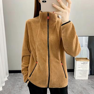 Fleece Damen Outdoor Herbst und Winter Plus Samt Verdickt Doppelseitige Fleece Polar Fleece Pullover Stehkragen Warme Jacke