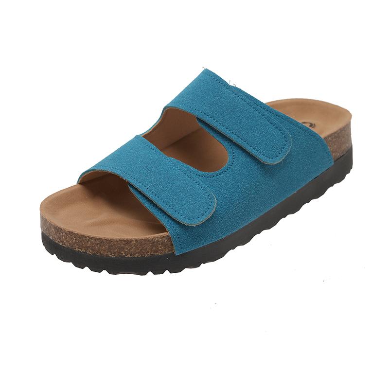 Fashion Summer New Style Flat Sandals Women Fashion Round Head Shallow Mouth Open Toe Cow Suede Set Foot Anti-slip Wear Slippers