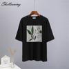 Shellsuning Abstract Character Graphic T Shirts Women Summer Soft Cotton Short Sleeve Tees Female Harajuku Chic Streetwear Tops