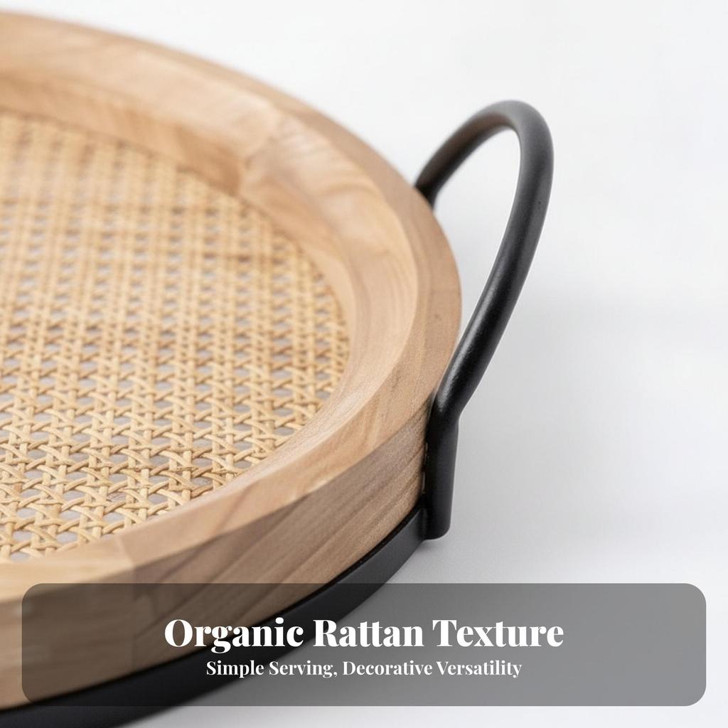 Serving Tray with Woven Inset Elegant Round Handles