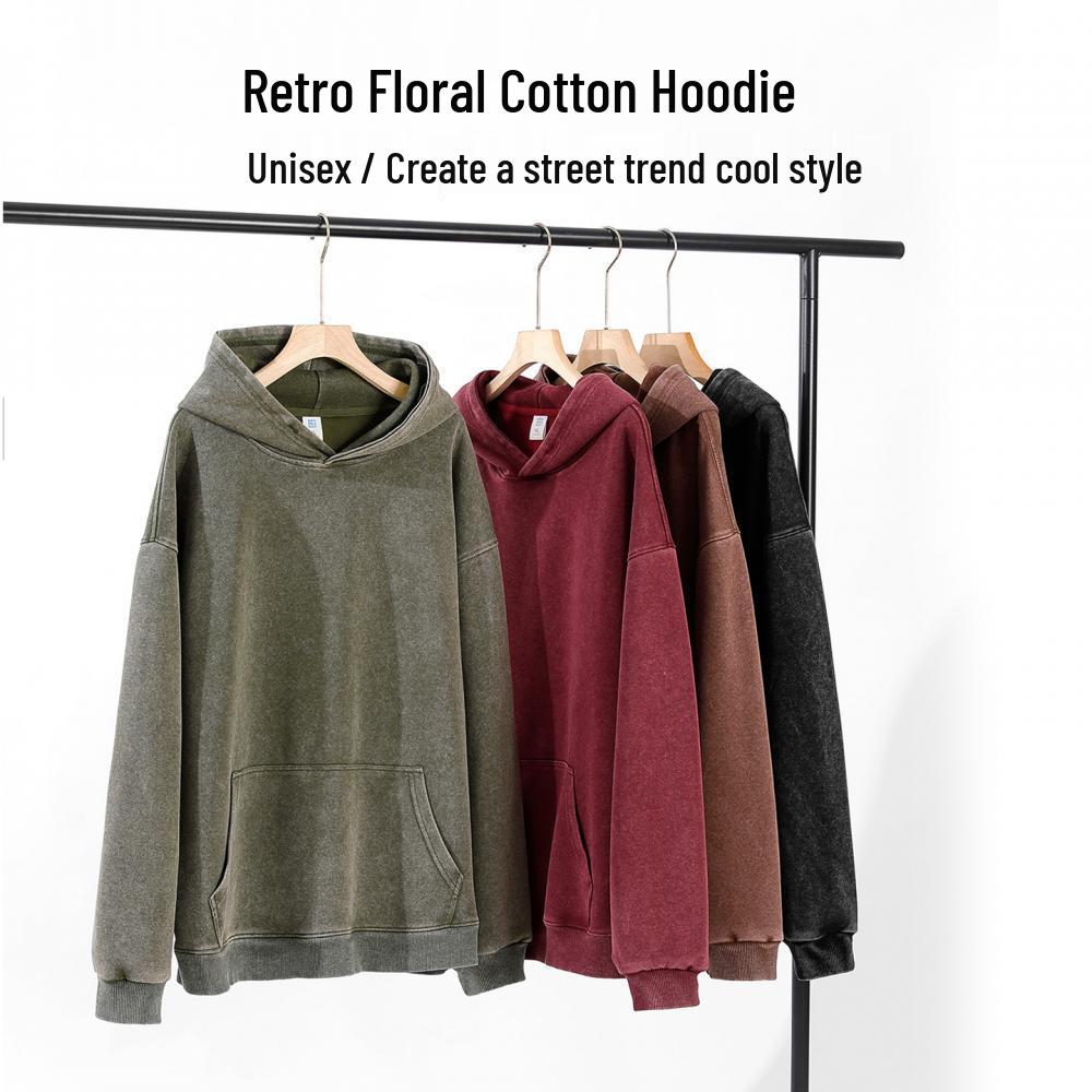 Trendy Retro Washed Distressed Drop Shoulder Hoodie Jacket