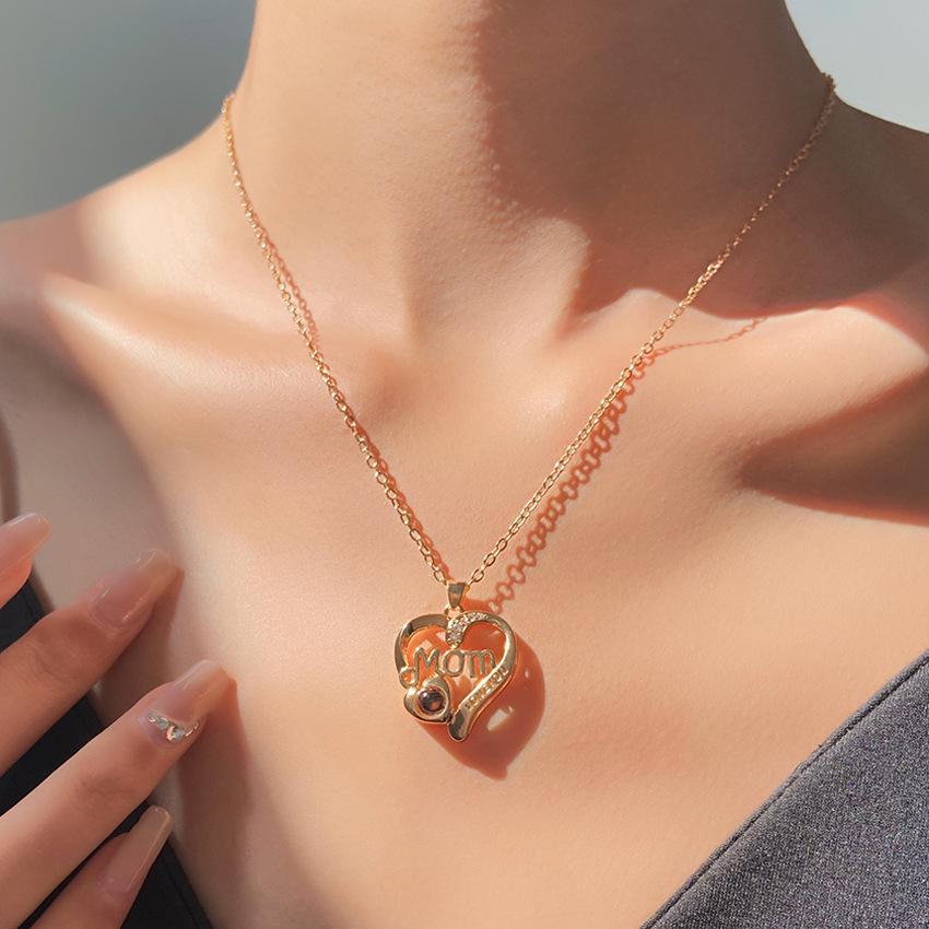 Multi-Tone Mom & Child Pendant Necklace Set, Heart & Family Silhouette Necklaces for Mother's Day