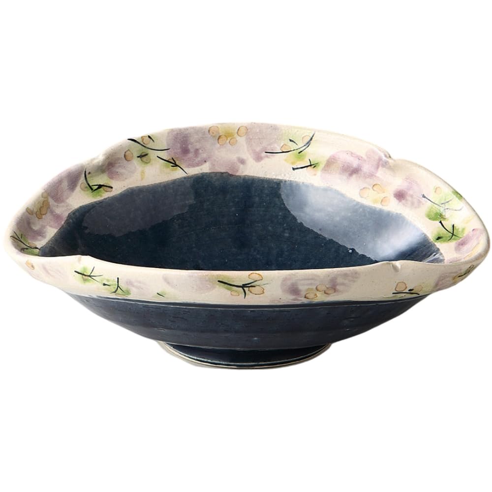

Medium Bowl x D22 x Blue Glaze Flower Crest Bowl L Pottery Mino Ware Made in Japan Ale-net W19.5 H5.7cm Mokko-shaped