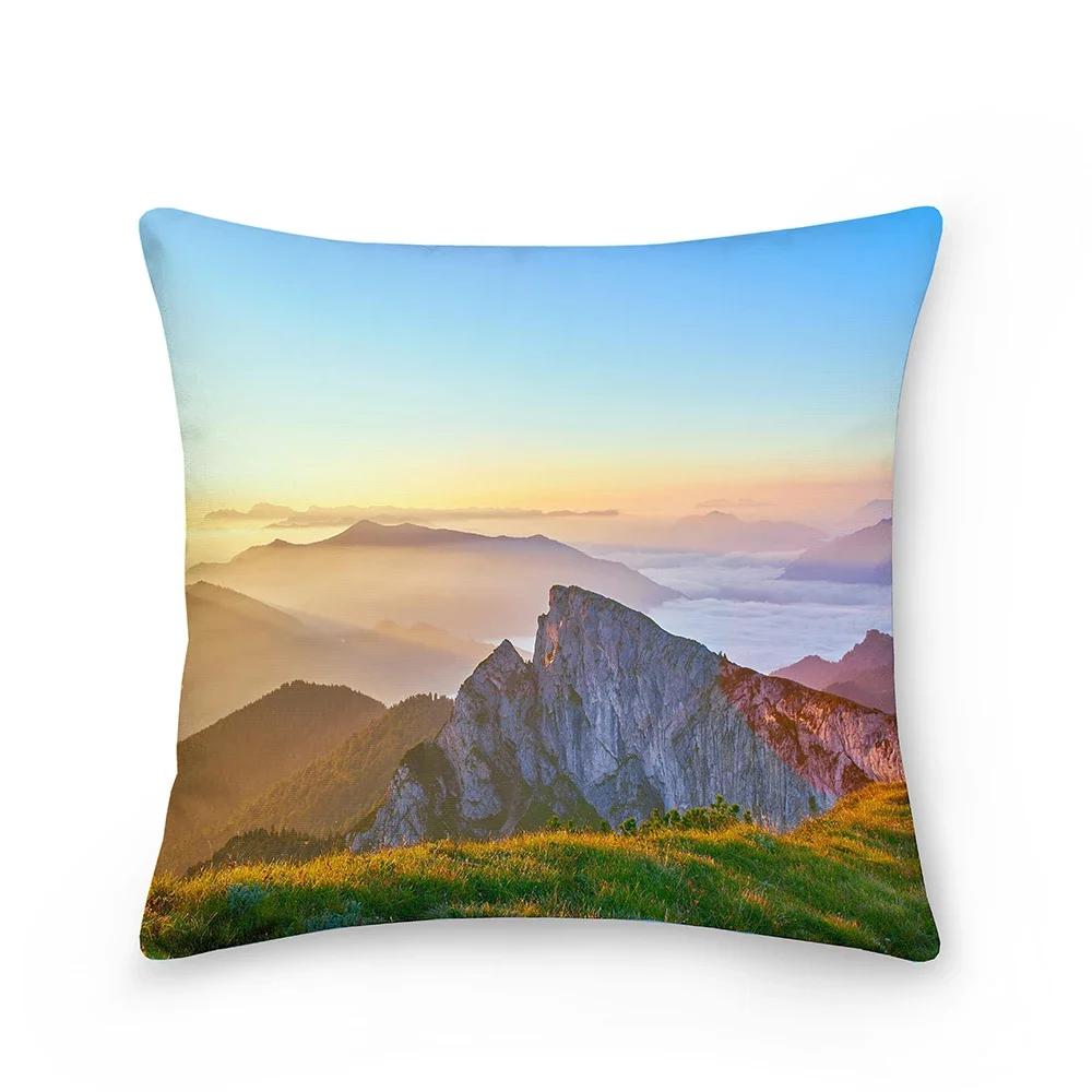 Landscape Pattern Decorative Cushion Cover Polyester Pillow Cover Throw Pillowcase Sofa Chair Bedroom Home Decoration 45X45Cm