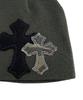 SK8ER ROCK Double Cross Patchwork Beanie ((Dark Khaki))