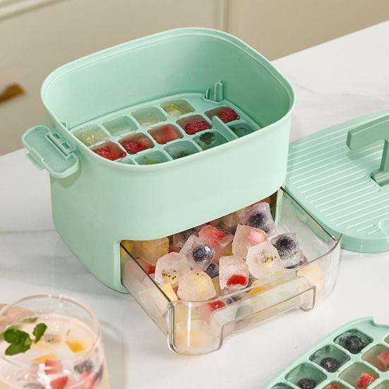 Ice Tray with Lid & Bin Press To Release 52 Cavity Ice Cube Mold for Freezer BPA-Free Stackable Ice Cube Maker for Drinks Whiskey Coffee Cocktail