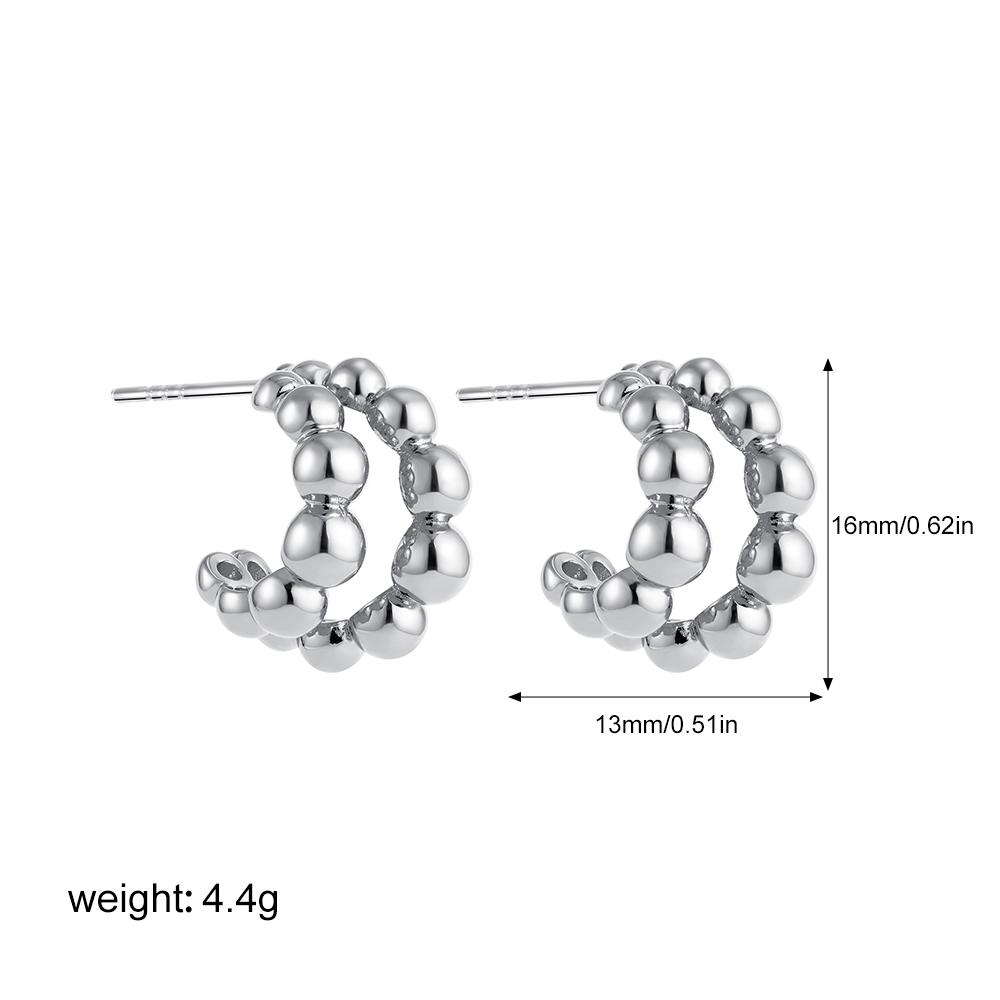 Personalized Double Layer Small Beads Ball C Shape Hoop Earrings for Women Gold Silver Color Stainless Steel Chic Jewelry Trendy