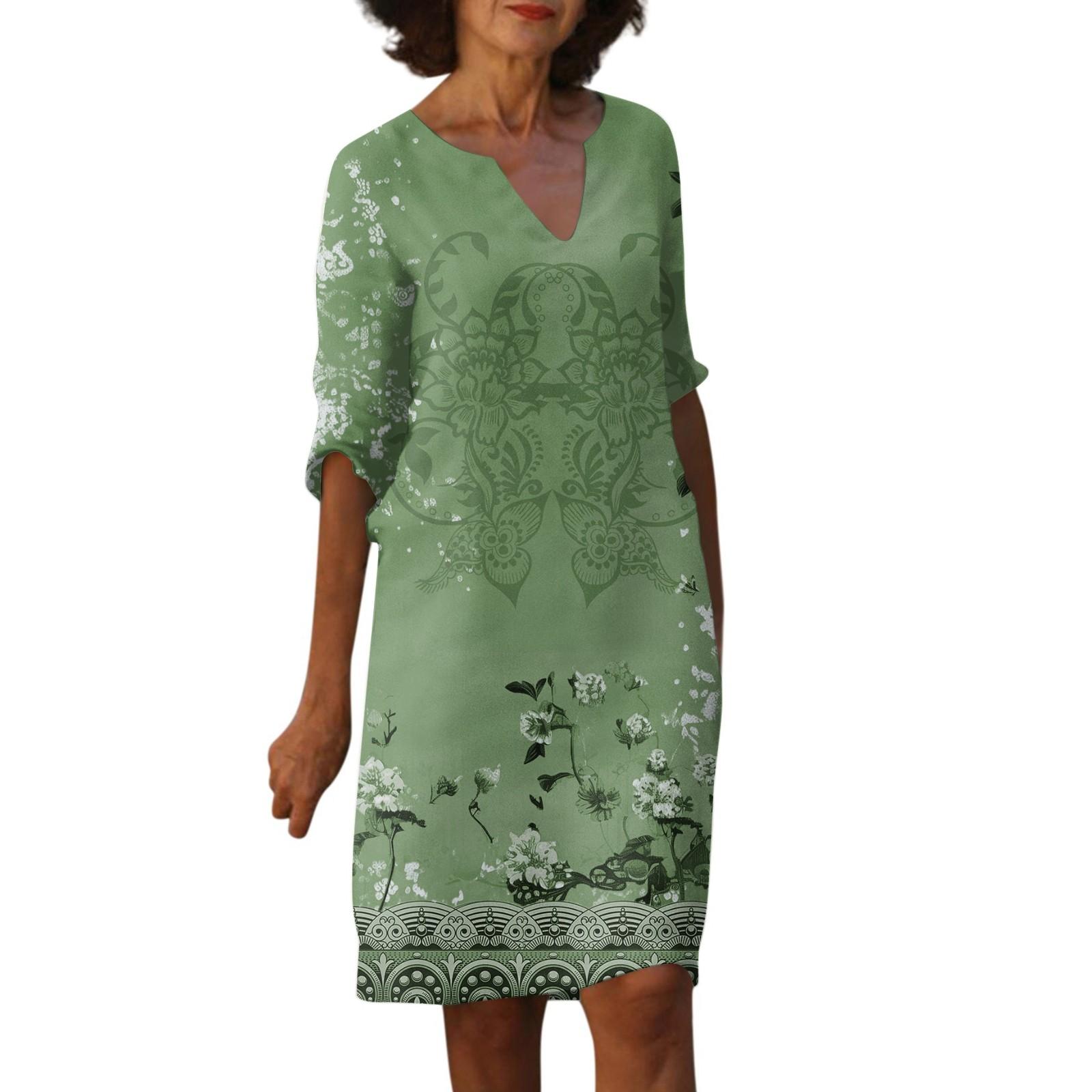 Женские летние платья Женское платье с v-образным вырезом и коротким рукавом с принтом — фото 3