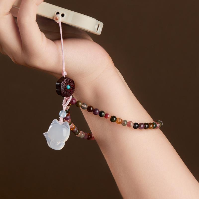 Original Natural Candy-colored Tourmaline Phone Strap Wrist Strap Phone Case Hanging Chain Phone Lanyard Chain Cord