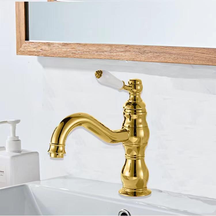 

Antique Basin Faucet Brass Single Handle 360 Rotation Deck Mounted Bathroom Basin Faucet Hot Cold Mixer Tap Vessel Sink Crane