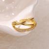 Zircon Cross Ring For Women Punk Stainless Steel Gold Color Adjustable Ring 2025 New Luxury Fashion Wedding Couple Zircon Gifts