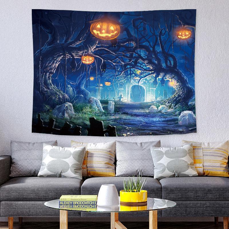 Halloween Tapestry Nordic Holiday Party Decorative Cloth, Horror Cartoon Landscape Tapestry, Milled Fabric Polyester Blanket