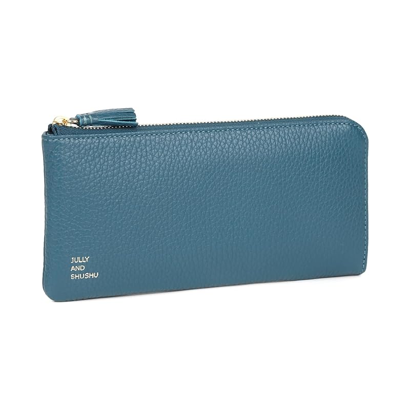 

[JULLY AND SHUSHU] long wallet With L-shaped zipper ladies genuine leather present gift DR2-FL (blue green)