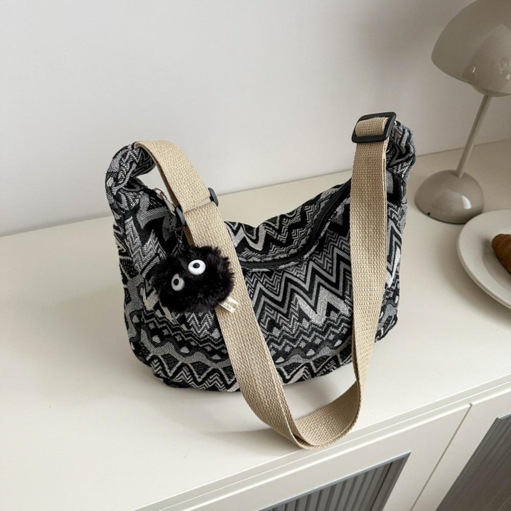 Large Capacity Canvas Bag Trendy Retro Shoulder Bag Casual Commuting Bag Party