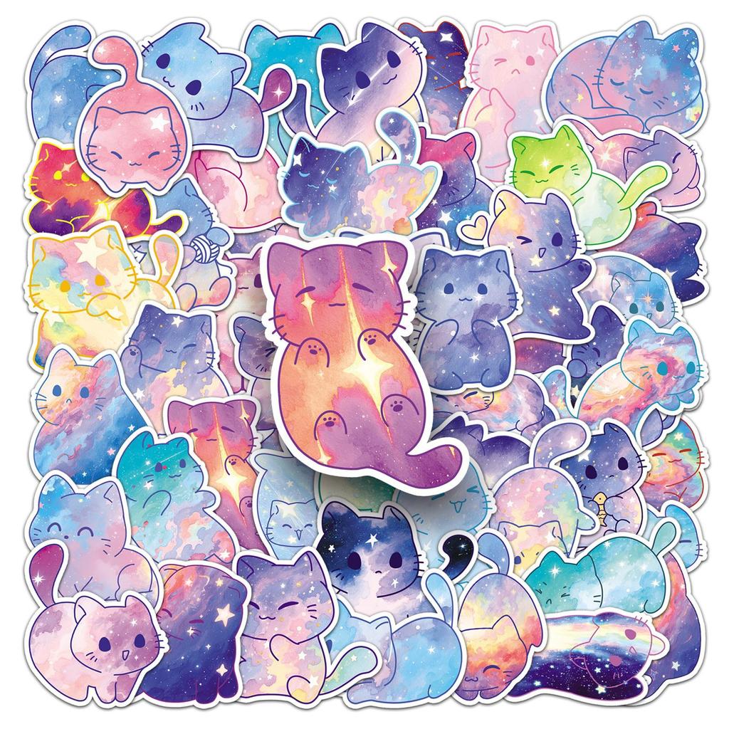 50 Starry Sky Cat Cartoon Stickers Cute Hand-drawn Kitten Decorative Water Cup Mobile Phone Hand Note Gu Card Stickers