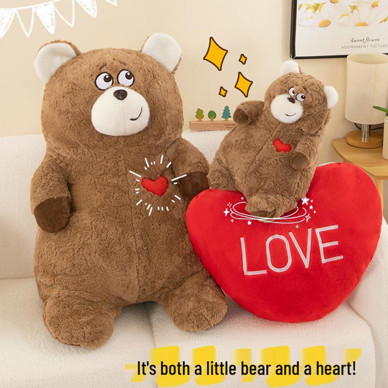 

Love Heart Bear Plush Doll Large Sleeping Pillow - Super Soft & Cute Backrest 40 cm