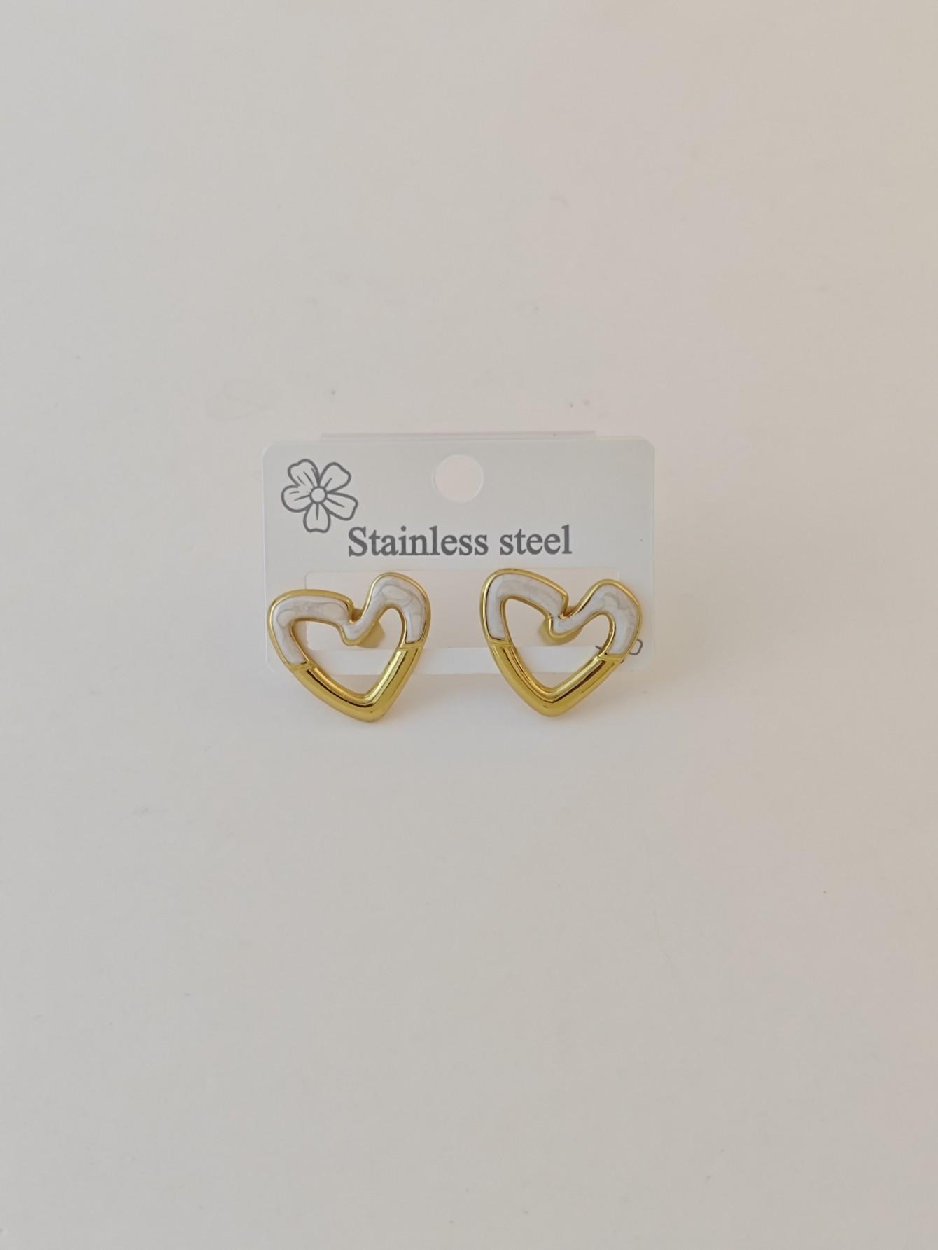 

New Trendy Gold Earring Stud Drop Oil Hollow Out Heart Stud Earrings Daily Wear Personalized Quality Jewelry for Women 1 Pairs білий