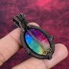 Rainbow Solar Quartz Druzy Gemstone Pendant Copper Wire Wrapped Designer Jewelry