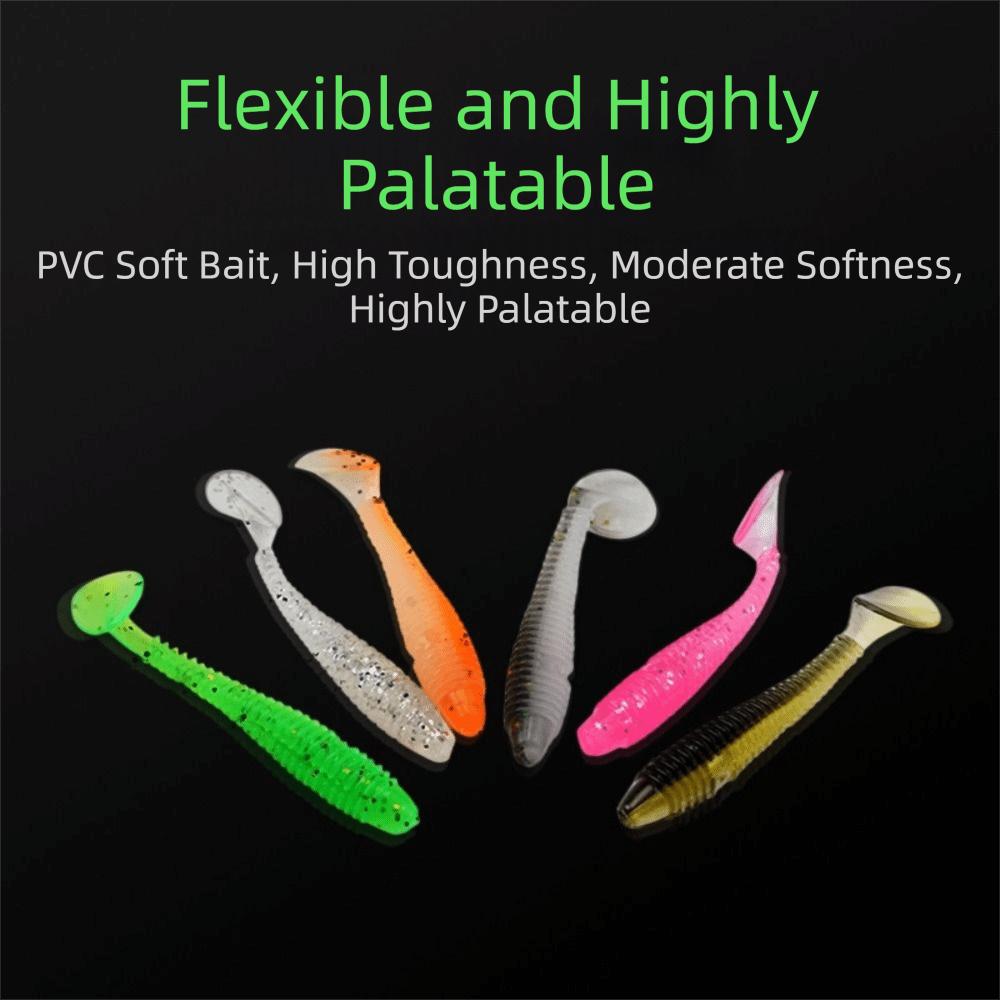 20PCS Soft Micro Soft Fishing Lures T-tail Design Worm Shape T-tail Worm Lure 5.5cm Fishing Tackle Bass Fishing
