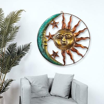 3D Metal Moon Sun Wall-mounted Hanging Pendant Background Wall Home ART Decoration Patio Ornament