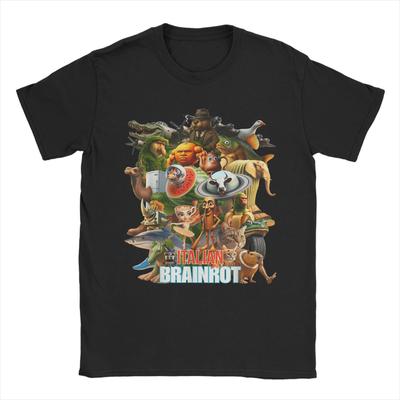Amazing Italian Brainrot Viral Meme Collage Gen Z T-Shirt for Men O Neck 100% Cotton T Shirts  Short Sleeve Tee Shirt Clothes