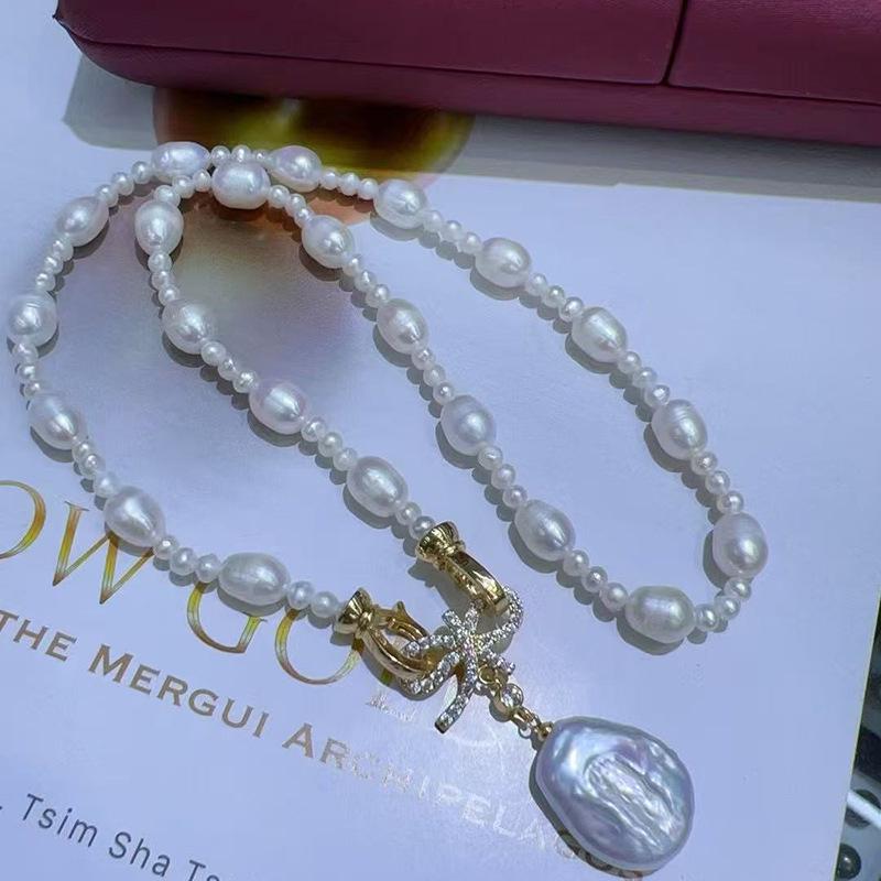 Gypsophila Necklace with Natural Baroque Pearls (7-8MM) & High-Quality Freshwater Pearls (4-5MM) белый